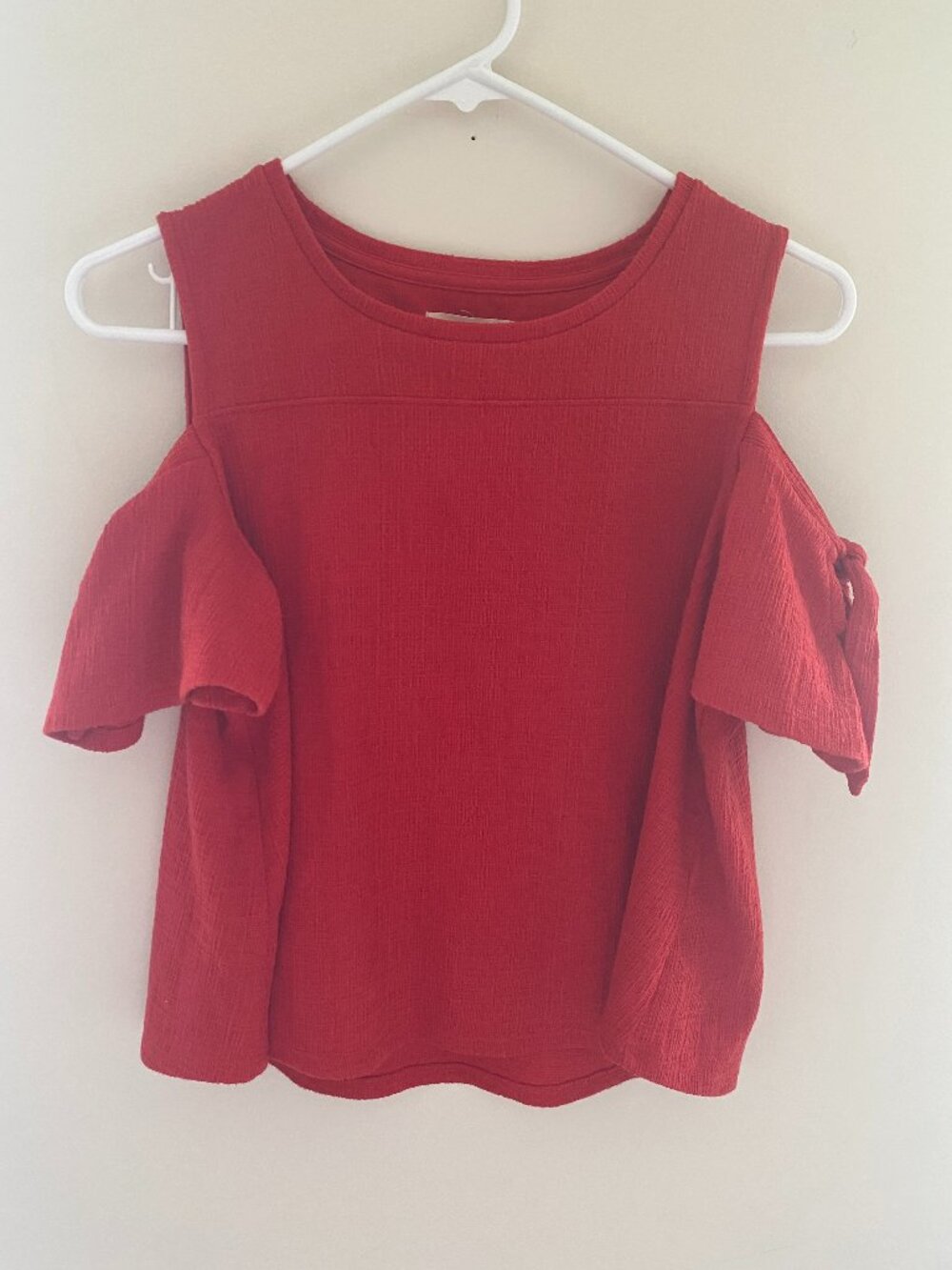 Madewell Red Cold Shoulder Tie Sleeve Top Medium